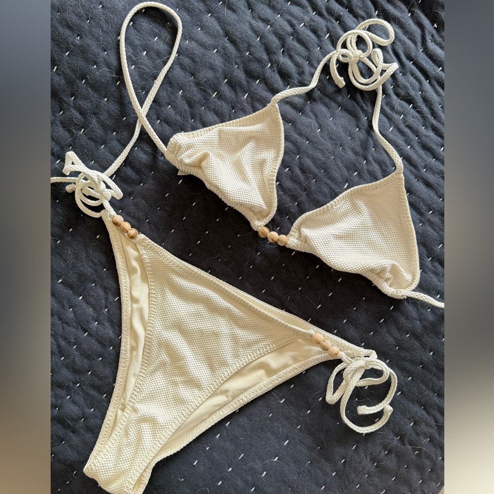Cream beaded bikini set